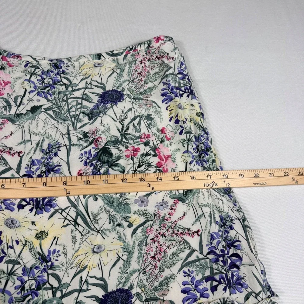Ann‎ Taylor Loft Skirt 6 White Floral 100% Silk Tiered Ruffle Botanical